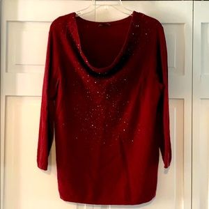 Eileen Fisher large cranberry beaded sweater